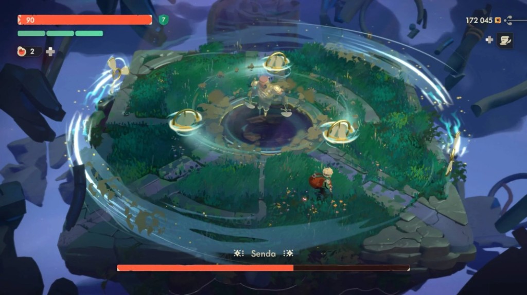 Mago enfrentando chefe com energia arcana